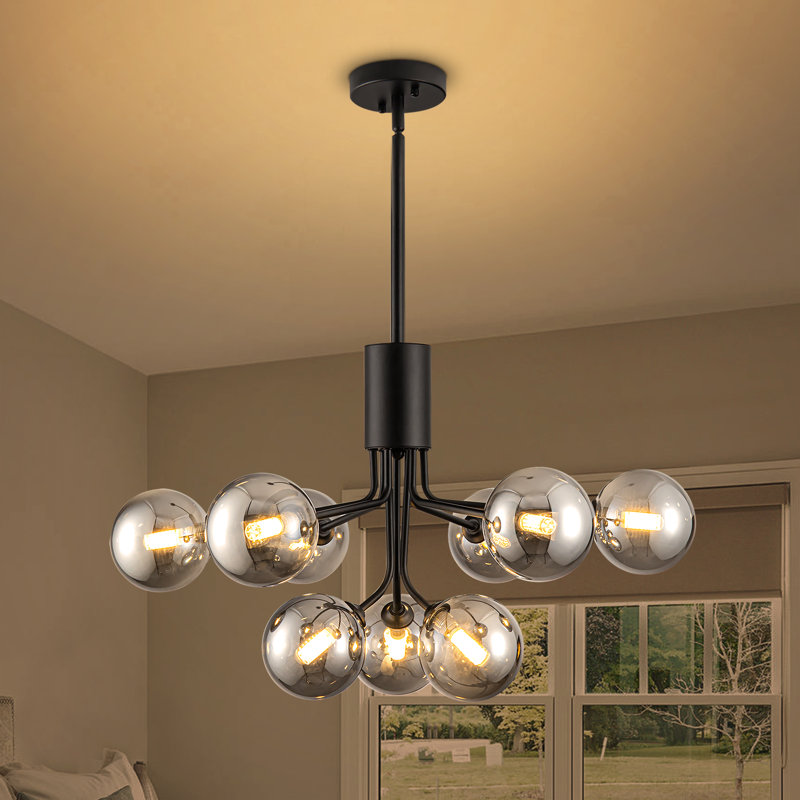 Ivy Bronx Janwillem 9-Light Modern Bubble Chandelier Black Sputnik